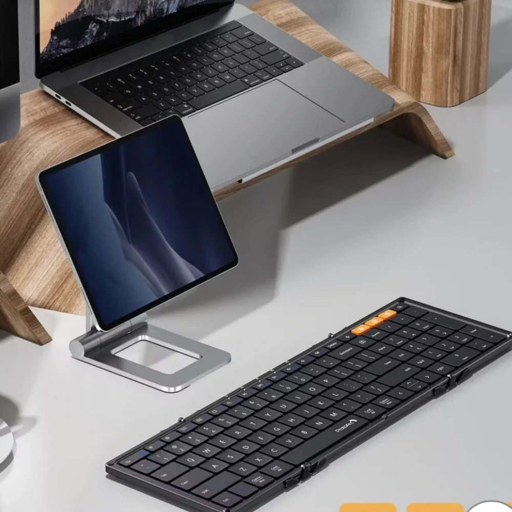 Foldable Wireless Bluetooth Keyboard in Dark Gray with Orange Accent